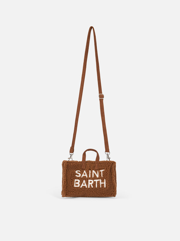 Brown teddy fabric Phone Bag with Saint Barth logo embroidery