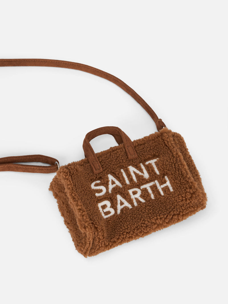 Borsa per telefono in tessuto teddy marrone con ricamo del logo Saint Barth