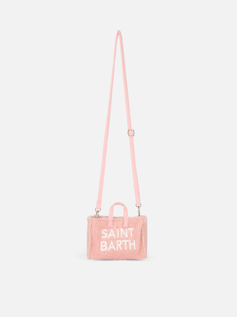 Telefontasche aus rosa Teddystoff mit Saint Barth-Logostickerei