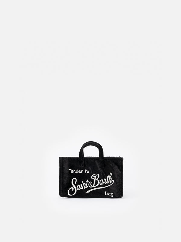 Black velvet Phone Bag with Saint Barth logo embroidery