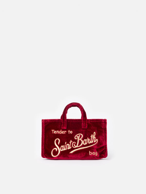 Burgunderfarbene Telefontasche aus Samt mit Saint Barth-Logostickerei