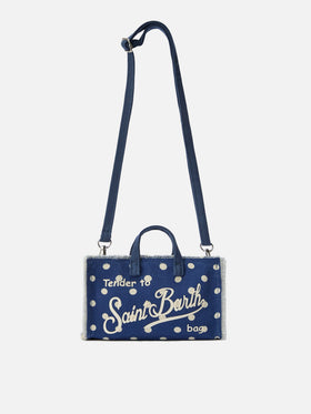 Bolso de lona Micro Phone azul de lunares con logo en contraste 