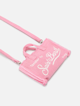 micro Phone solid pink linen bag with contrasting logo