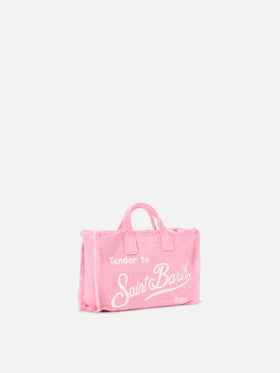 micro Phone solid pink linen bag with contrasting logo