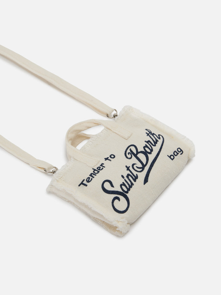 micro Phone solid white linen bag with contrasting logo