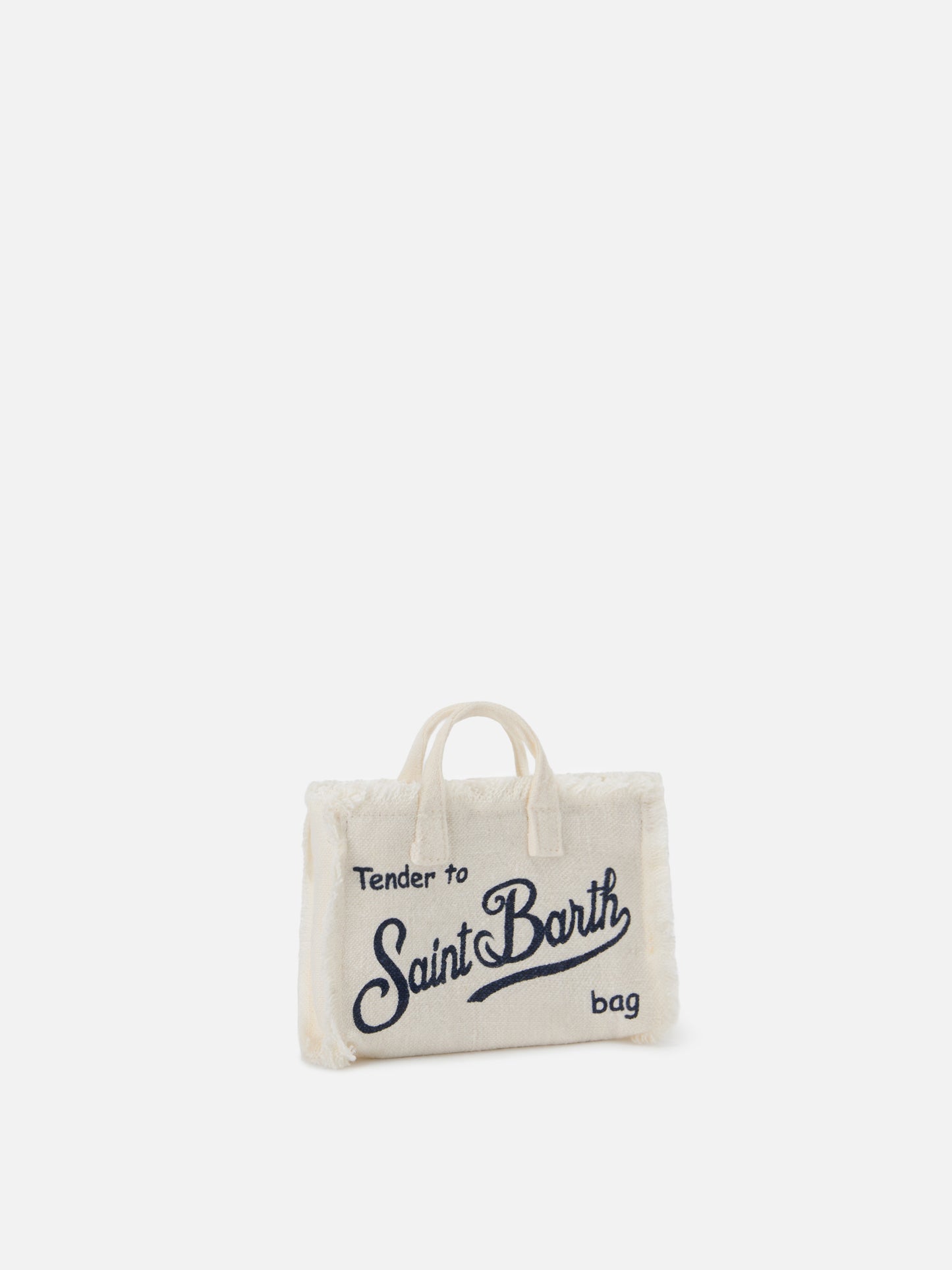 micro Phone solid white linen bag with contrasting logo