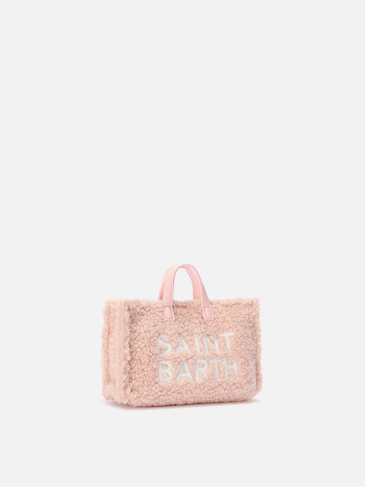 Bolso para teléfono rosa en tejido teddy con bordado del logo 