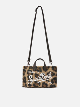 Phone Bag en fieltro con estampado de leopardo 