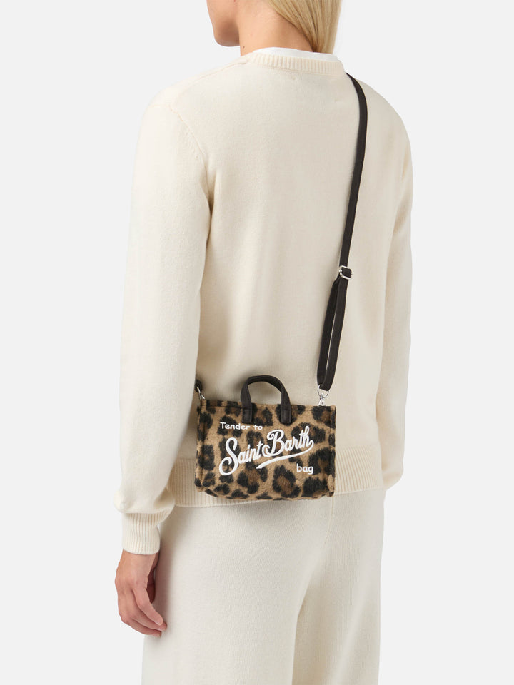 Phone Bag in feltro con stampa leopardata