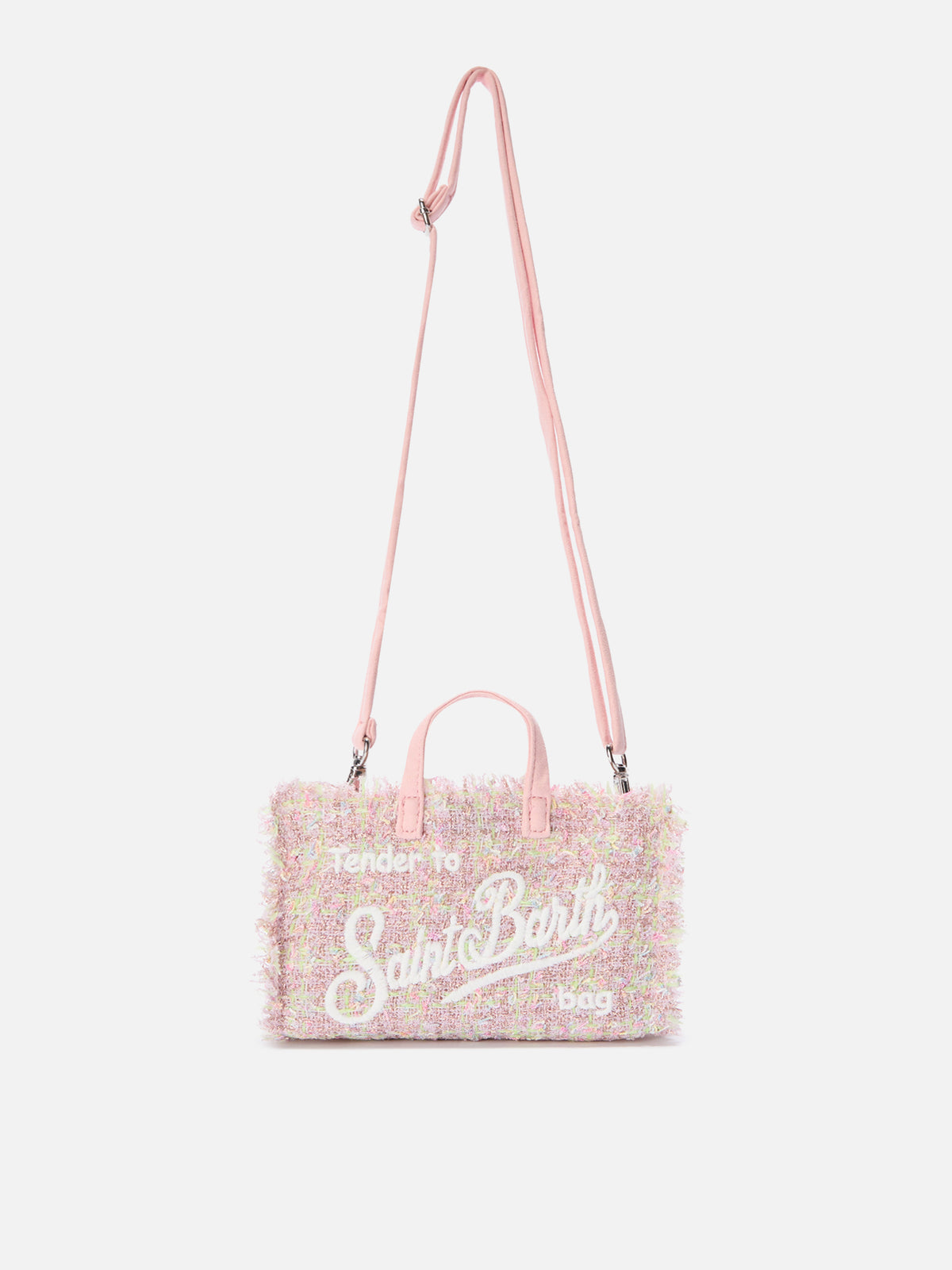 Phone Bag rosa en tweed con bordado del logo 