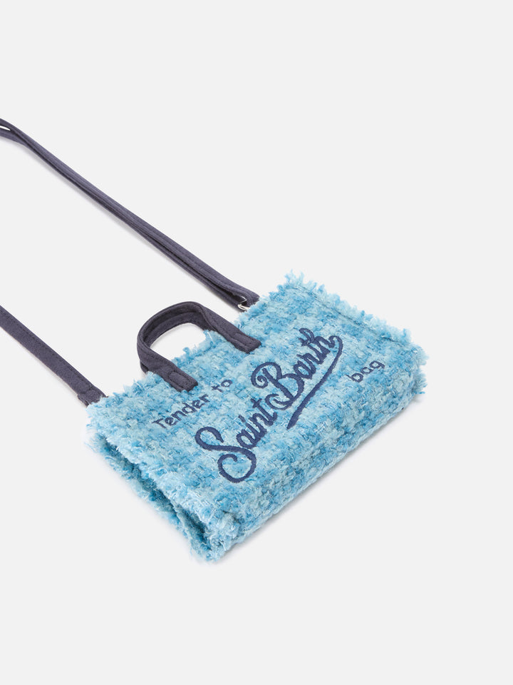 Bolso para teléfono Light blue en tweed con bordado del logo 