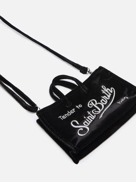 Black Phone Bag in velvet with logo embroidery