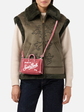 Sac pour téléphone rose en velours avec logo brodé 