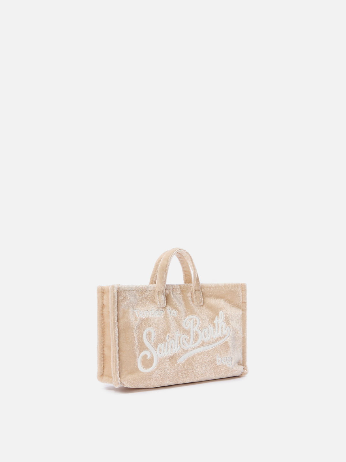 Beige Phone Bag in velvet with logo embroidery
