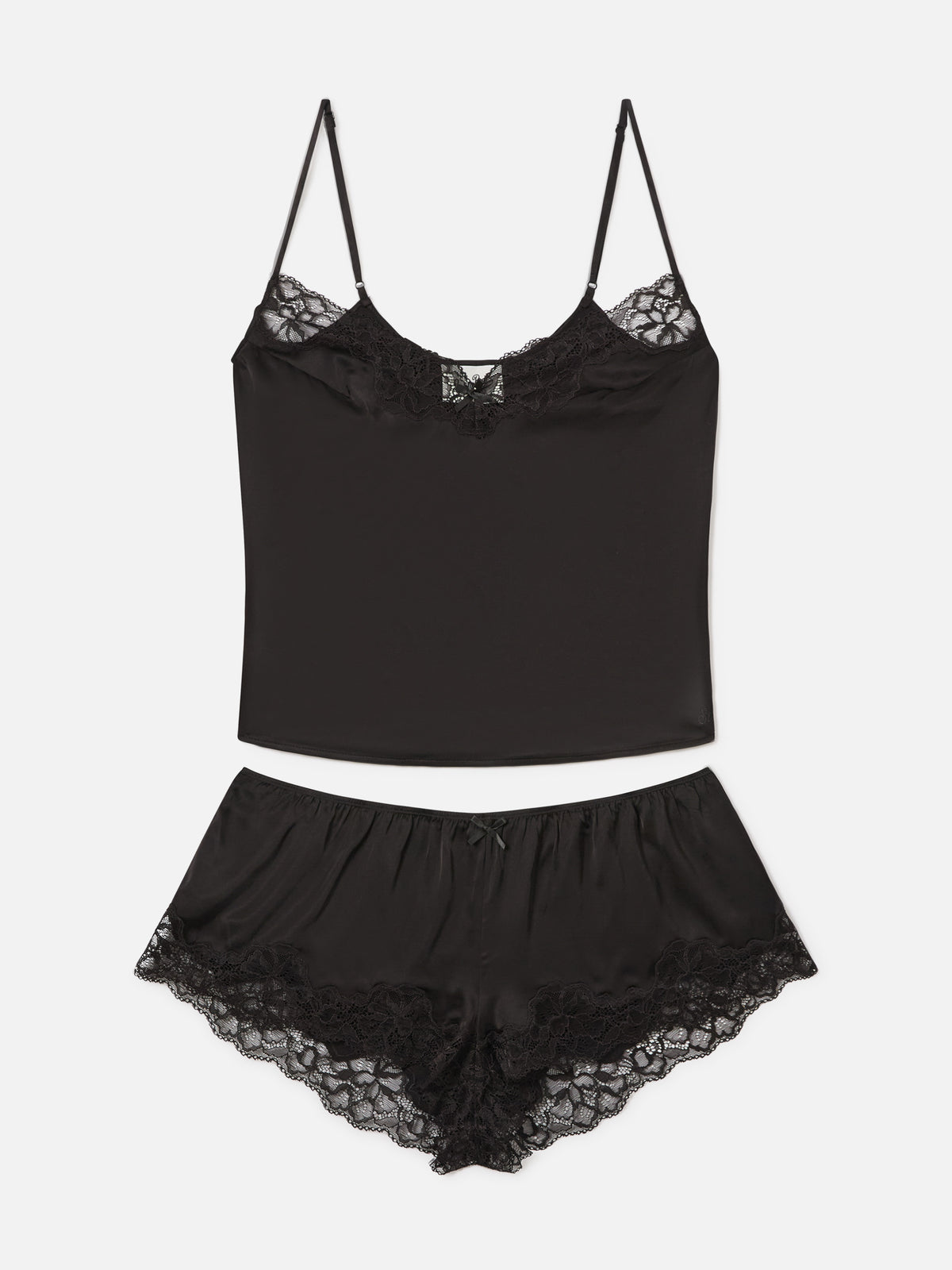 Schwarzes Pilar Oberteil- und Shorts-Set mit Spitze 