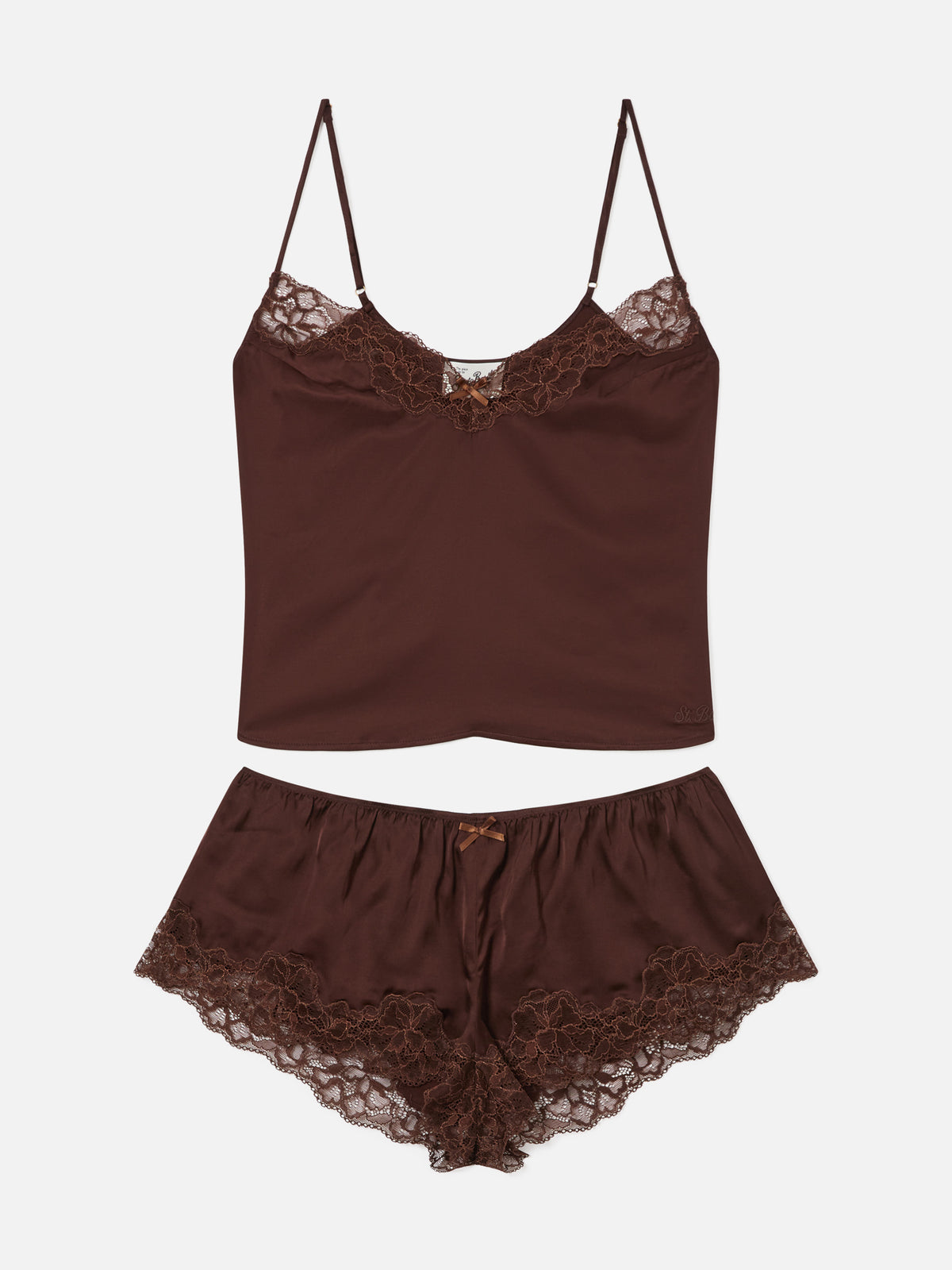 Ensemble top Pilar et short marron foncé avec dentelle 