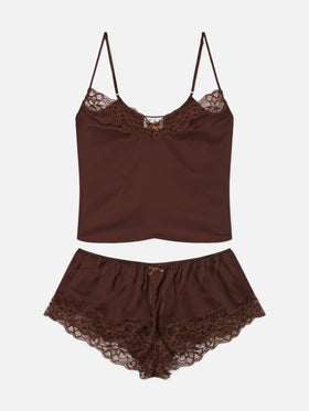 Ensemble top Pilar et short marron foncé avec dentelle 