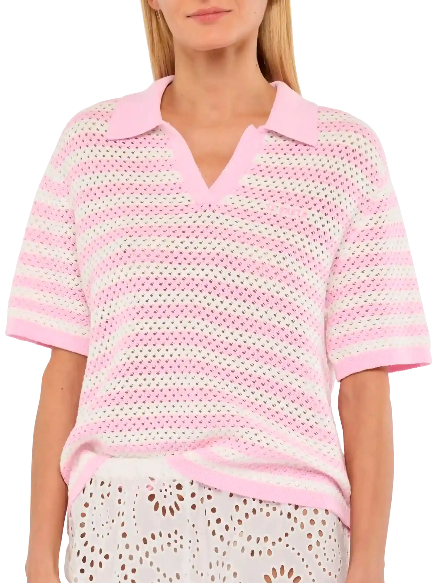 Pixie pink striped knit polo