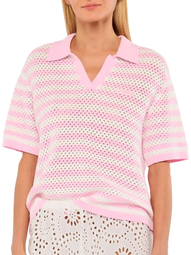 Pixie pink striped knit polo
