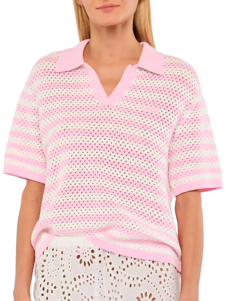 Pixie pink striped knit polo