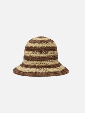 Polly bucket hat with beige and brown stripes and embroidered logo
