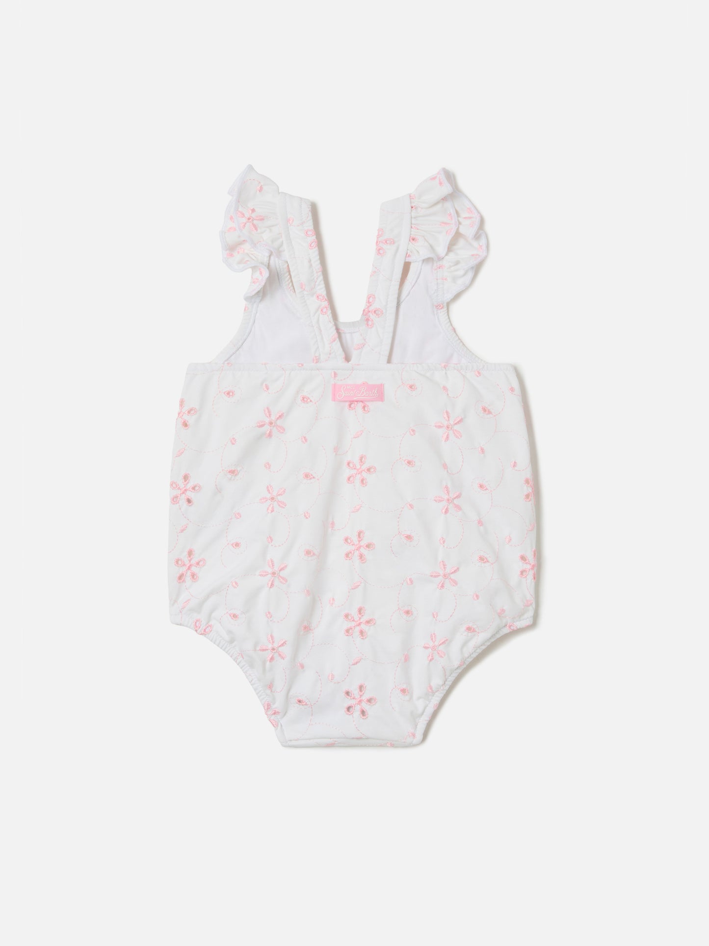 Pinkie one-piece swimsuit in embroidered sangallo