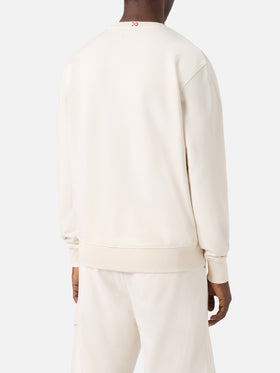 Cream Ponza cotton sweatshirt with Sport Club raised terry-effect logo