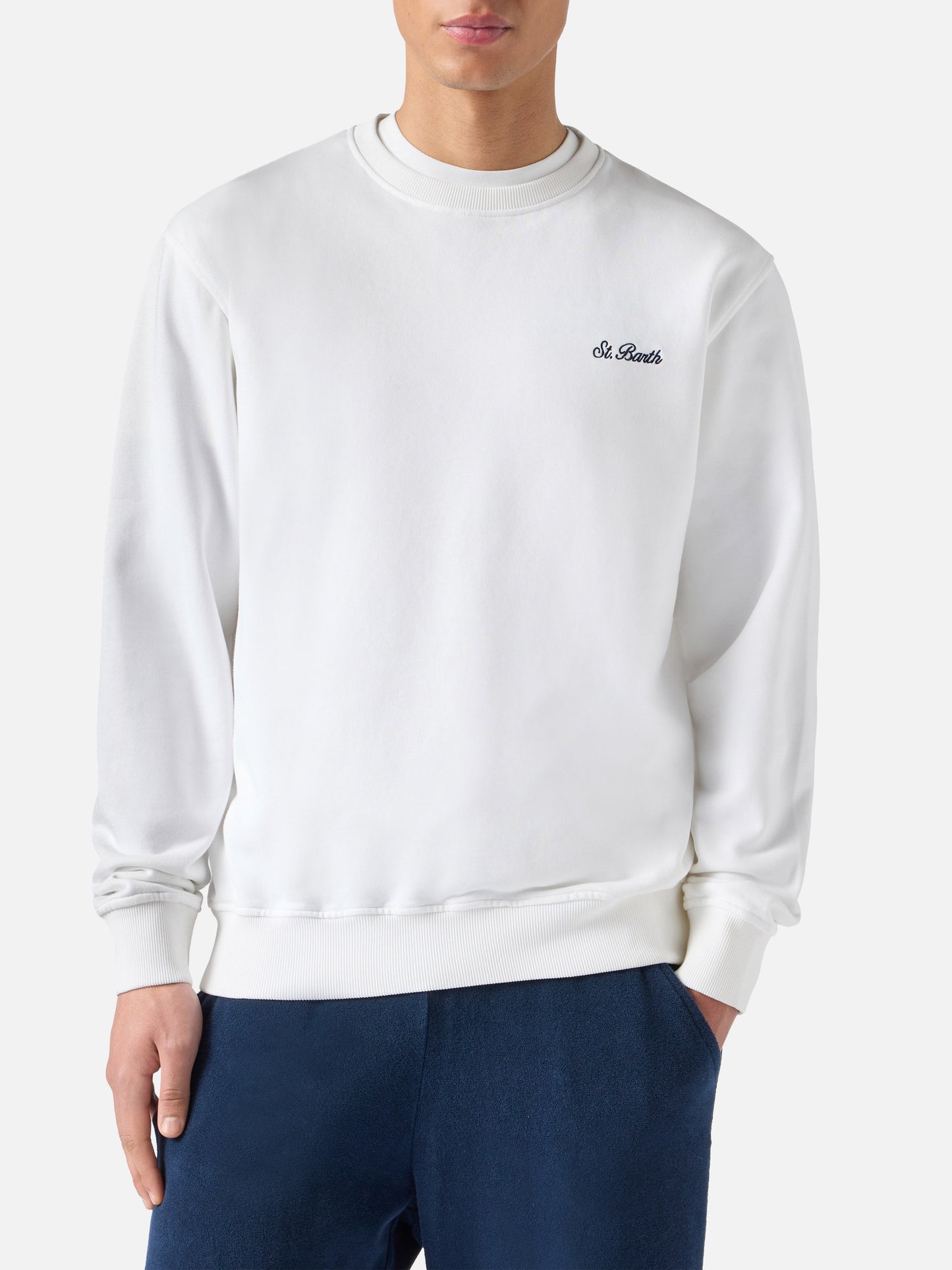White Ponza sweatshirt with contrasting St. Barth embroidery