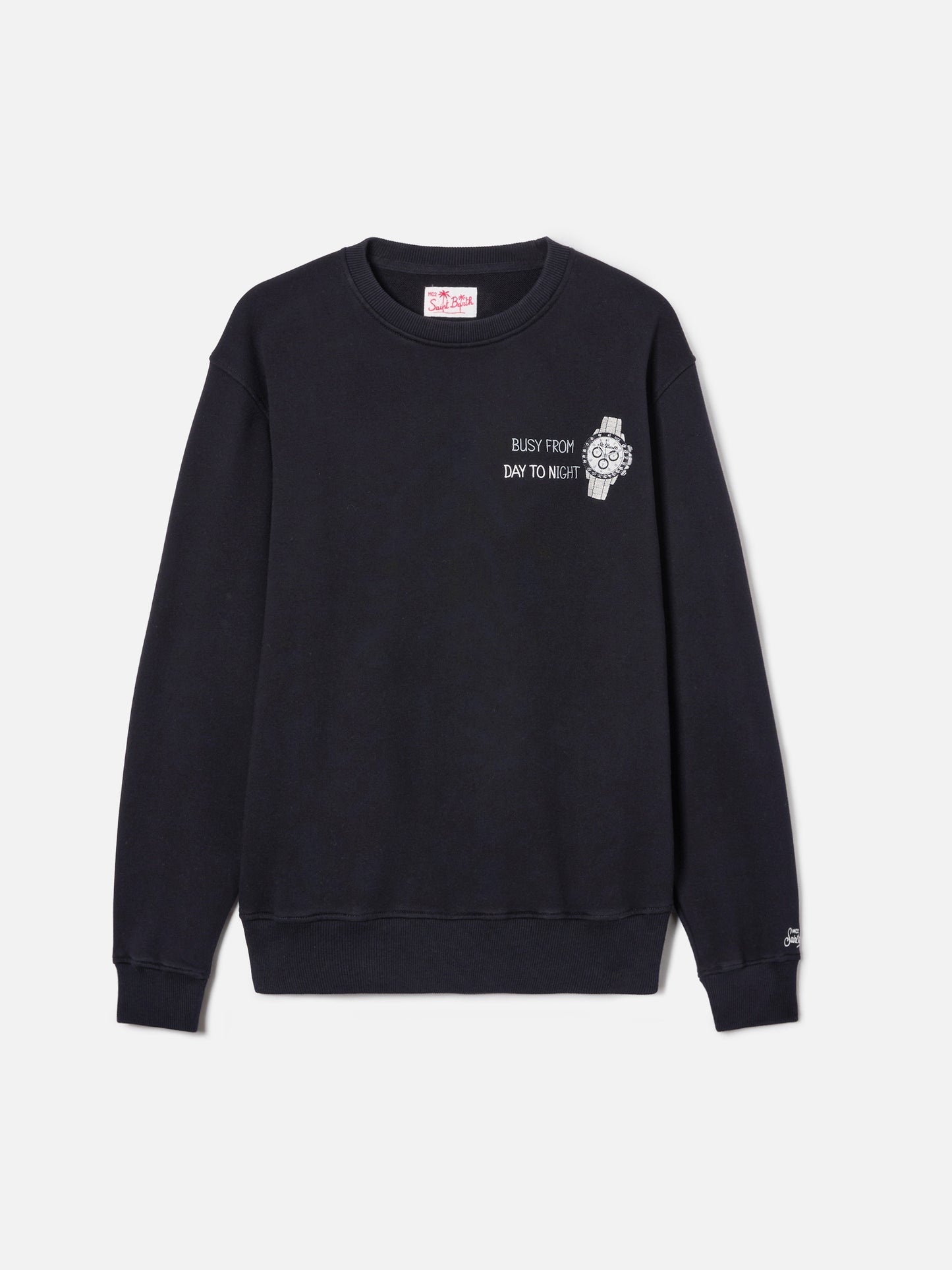 Black Ponza sweatshirt with Busy From Day To Night embroidery