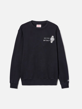 Black Ponza sweatshirt with Busy From Day To Night embroidery