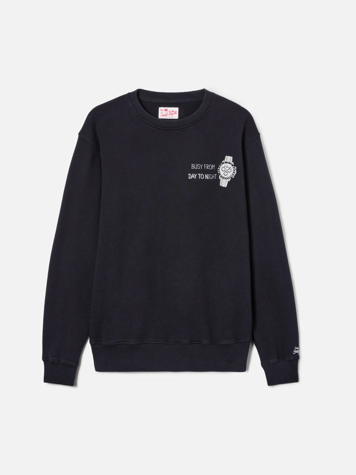 Black Ponza sweatshirt with Busy From Day To Night embroidery