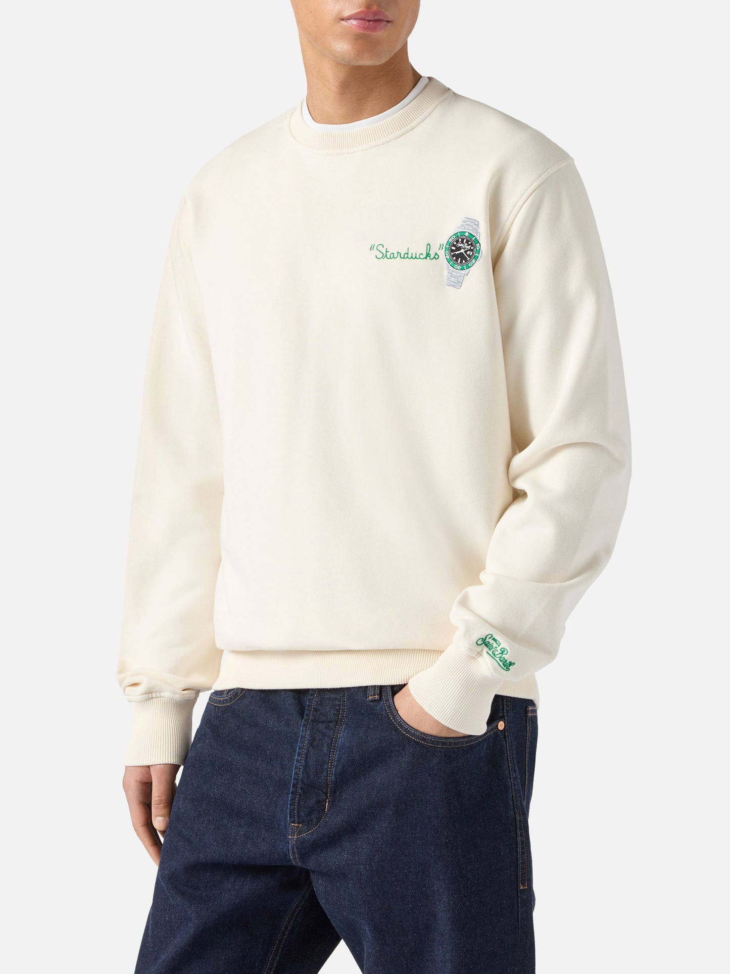 Cream Ponza sweatshirt with Starducks embroidery