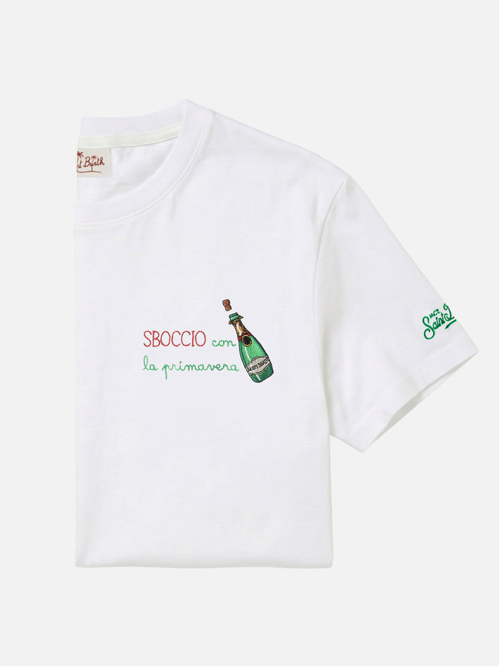 Camiseta Portofino blanca con bordado Sboccio Con La Primavera 
