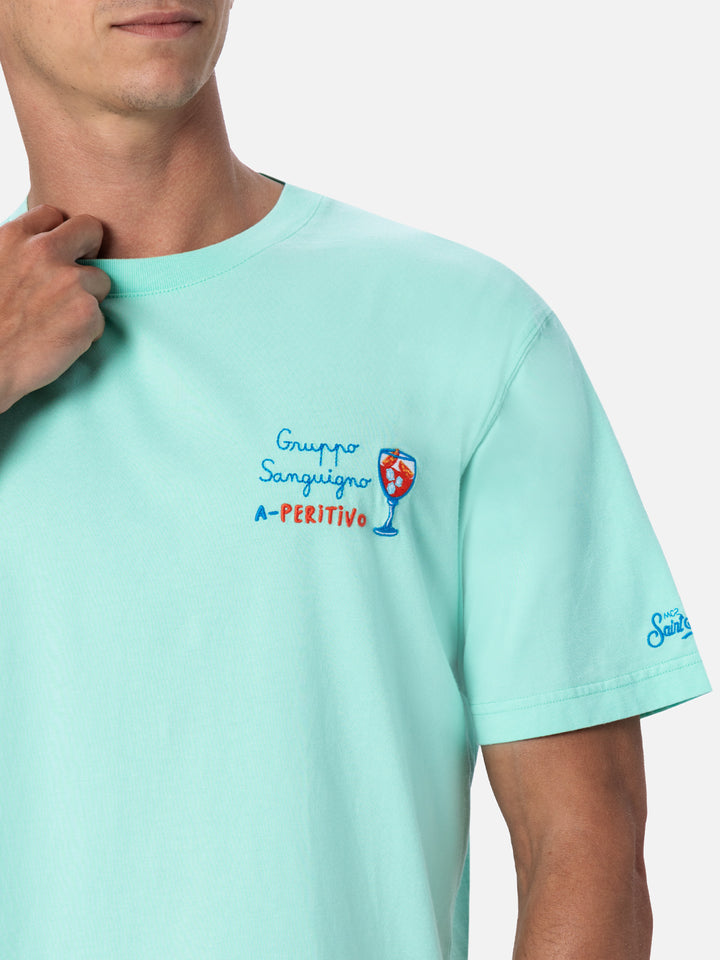 Man classic fit cotton jersey t-shirt Portofino with Gruppo sanguigno A peritivo embroidery