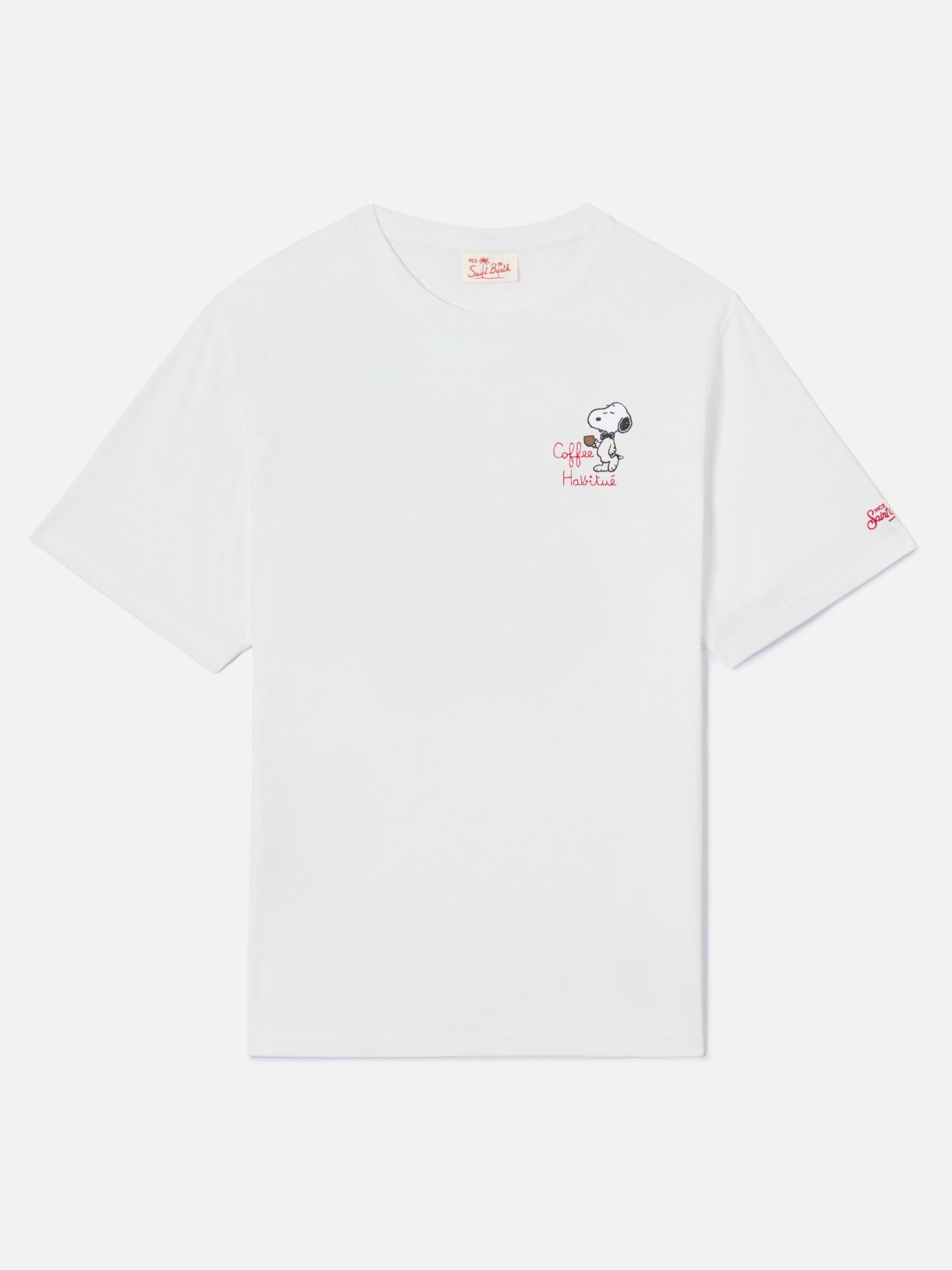 T-shirt Portofino bianca con ricamo Coffee Habitué | Special Edition