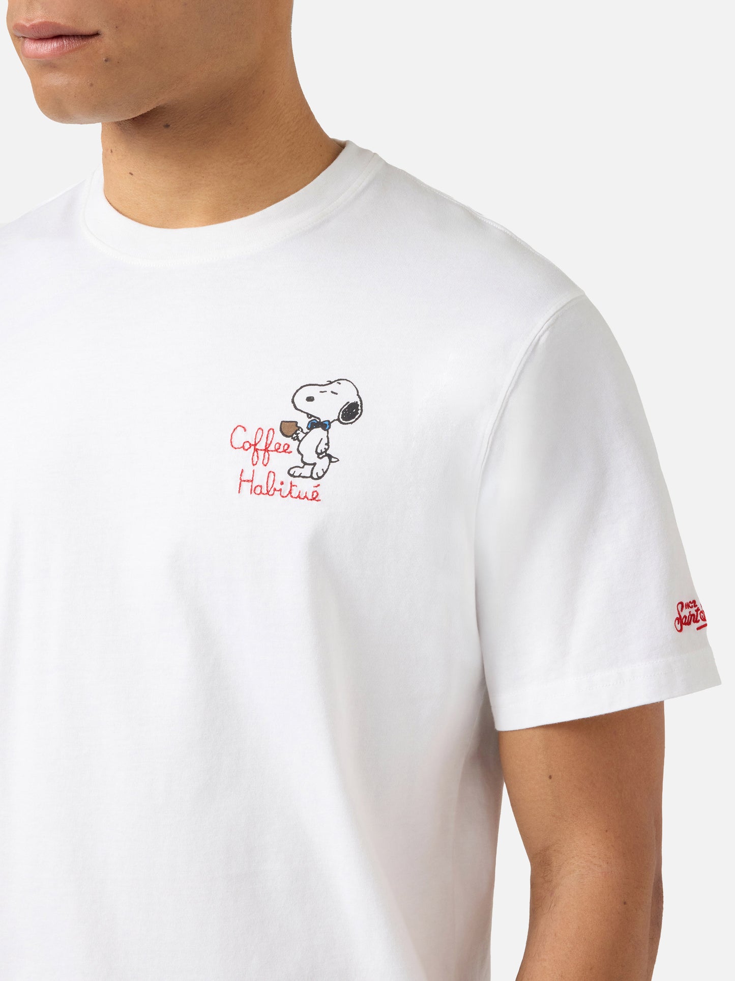 T-shirt Portofino bianca con ricamo Coffee Habitué | Special Edition