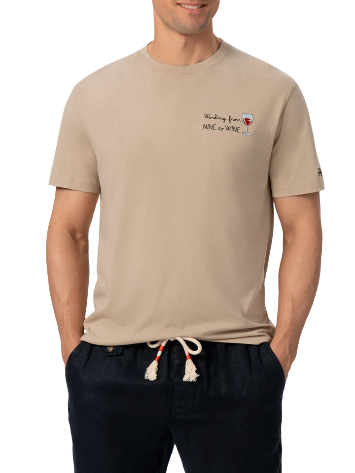 Classic fit cotton jersey t-shirt Portofino with Nine to Wine embroidery - MC2 Saint Barth