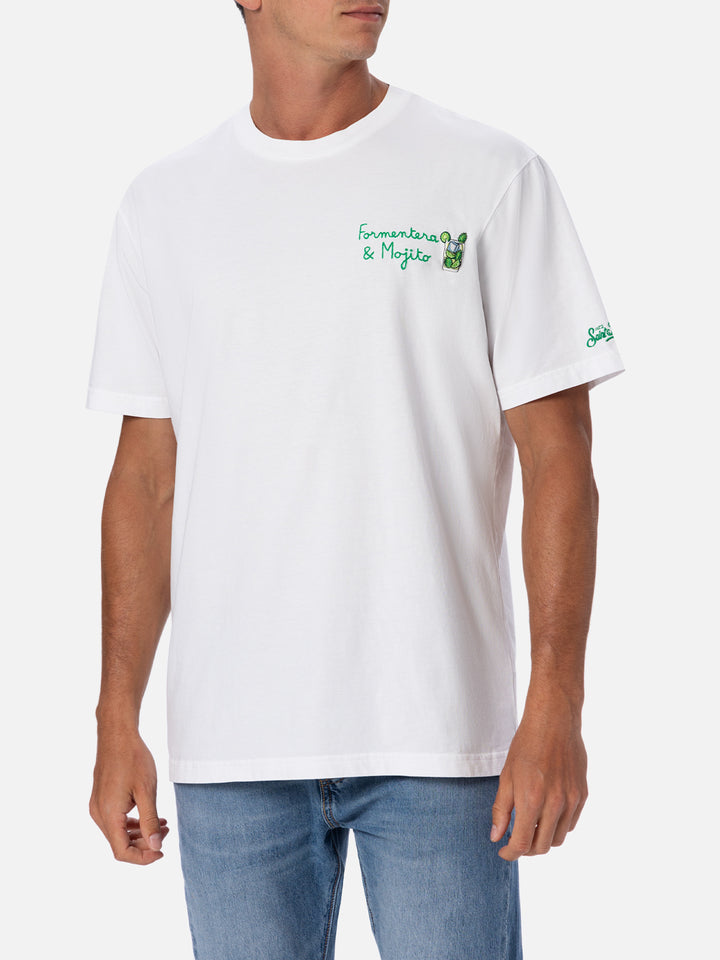 Man classic fit cotton jersey t-shirt Portofino with Formentera aperitif embroidery