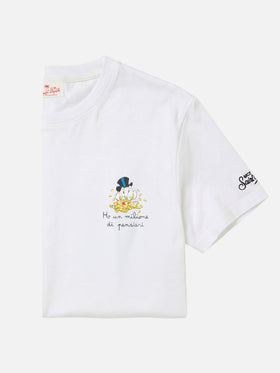 Camiseta blanca Portofino con bordado Ho Un Milione Di Pensieri | Edición Especial 