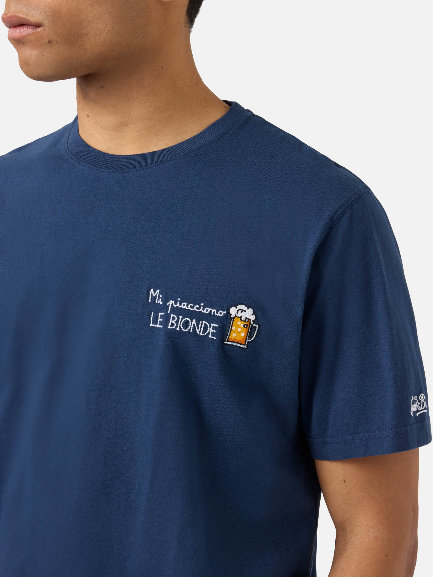 Blue Portofino T-shirt with Mi Piacciono Le Bionde embroidery