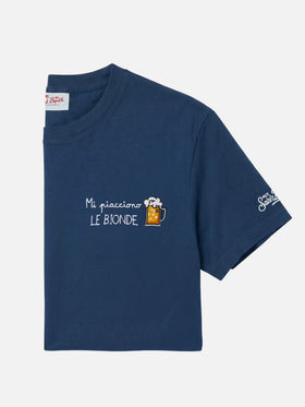 Blaues Portofino T-Shirt mit „Mi Piacciono Le Bionde“-Stickerei 