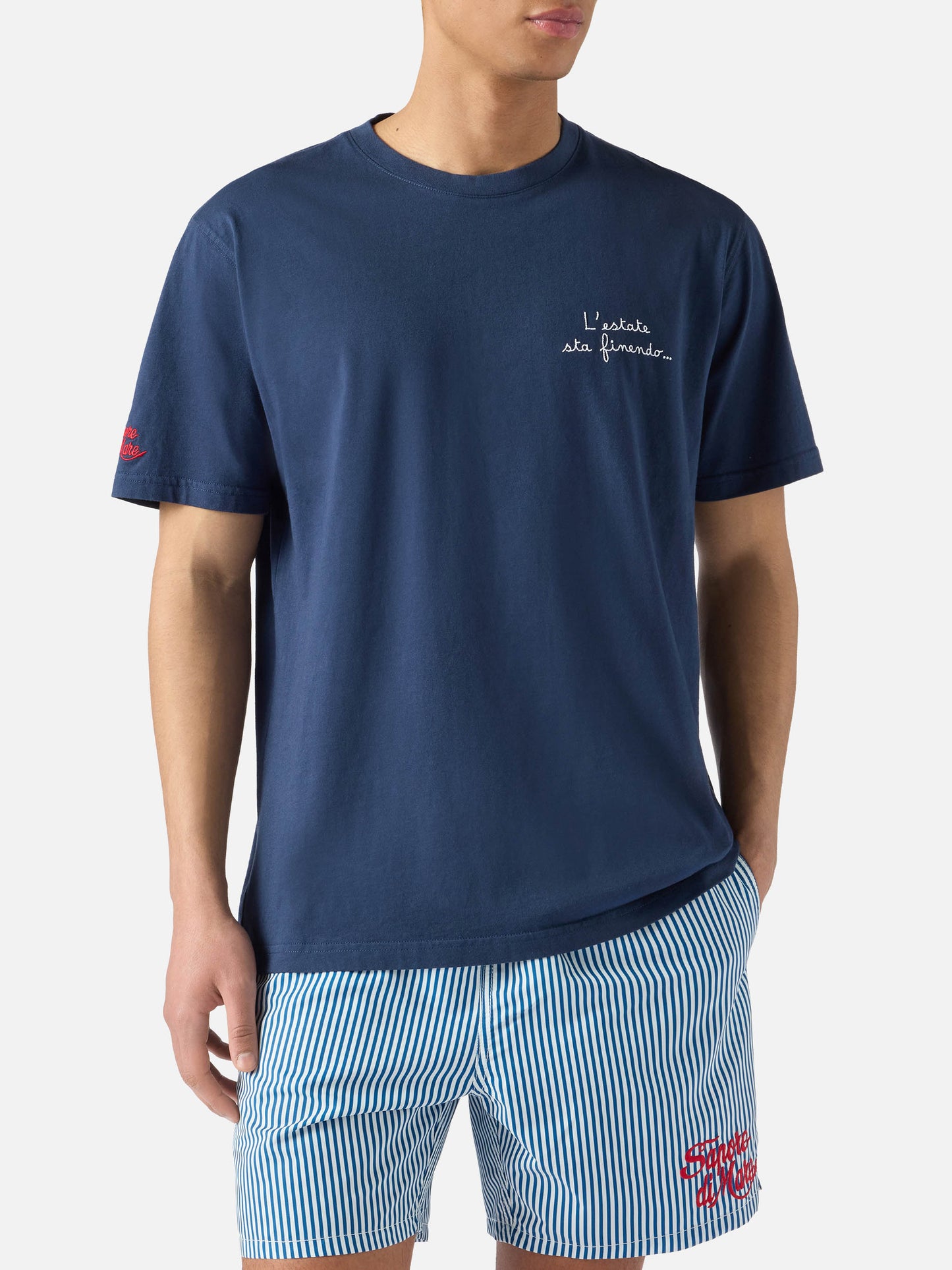 Blue Portofino T-shirt with L'estate Sta Finendo embroidery