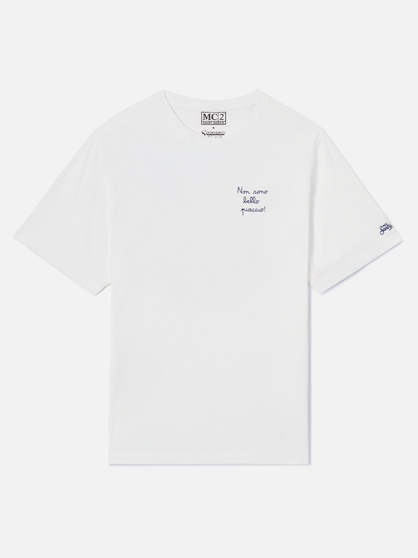 White Portofino T-shirt with Non Sono Bello Piaccio! embroidery