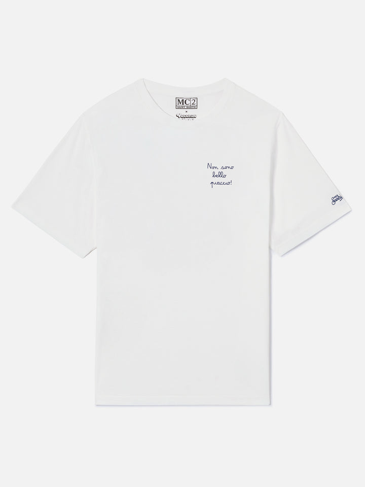 White Portofino T-shirt with Non Sono Bello Piaccio! embroidery