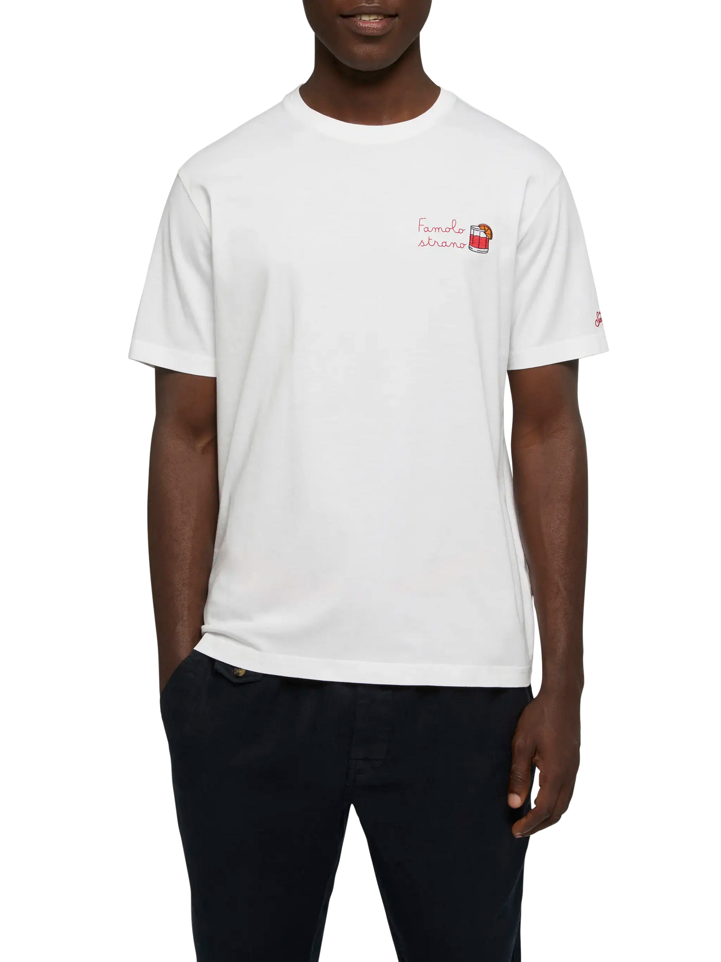 T-Shirt Portofino aus Baumwolljersey mit klassischer Passform und Famolo Strano-Stickerei |INSULTI LUMINOSI SPECIAL EDITION