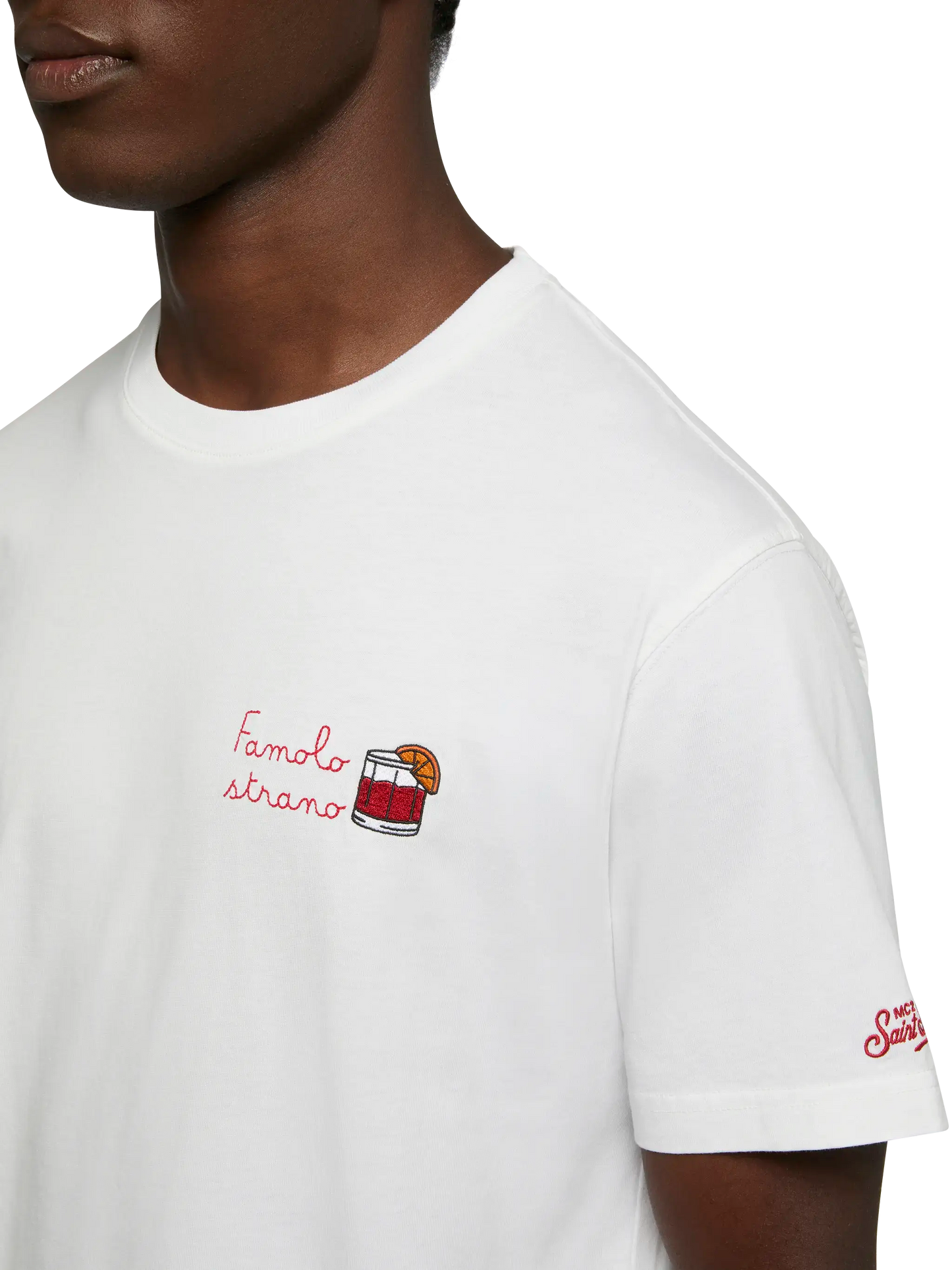 T-Shirt Portofino aus Baumwolljersey mit klassischer Passform und Famolo Strano-Stickerei |INSULTI LUMINOSI SPECIAL EDITION