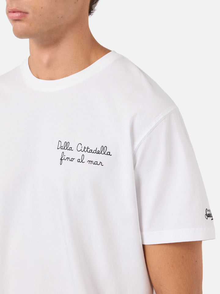 White Portofino T-shirt with Pisa SC Dalla Cittadella fino al mar embroidery | PISA SC SPECIAL EDITION