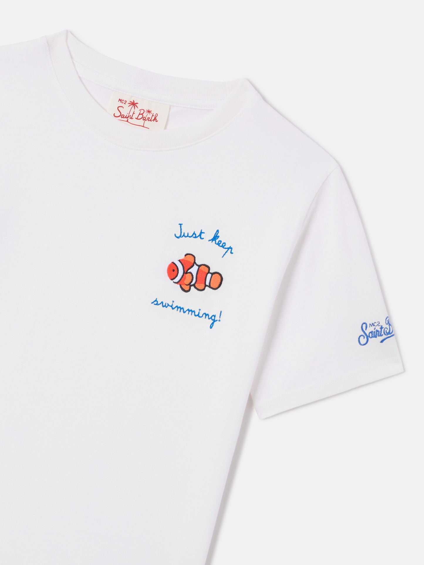Portofino Jr t-shirt with Just Keep Swimming! embroidery