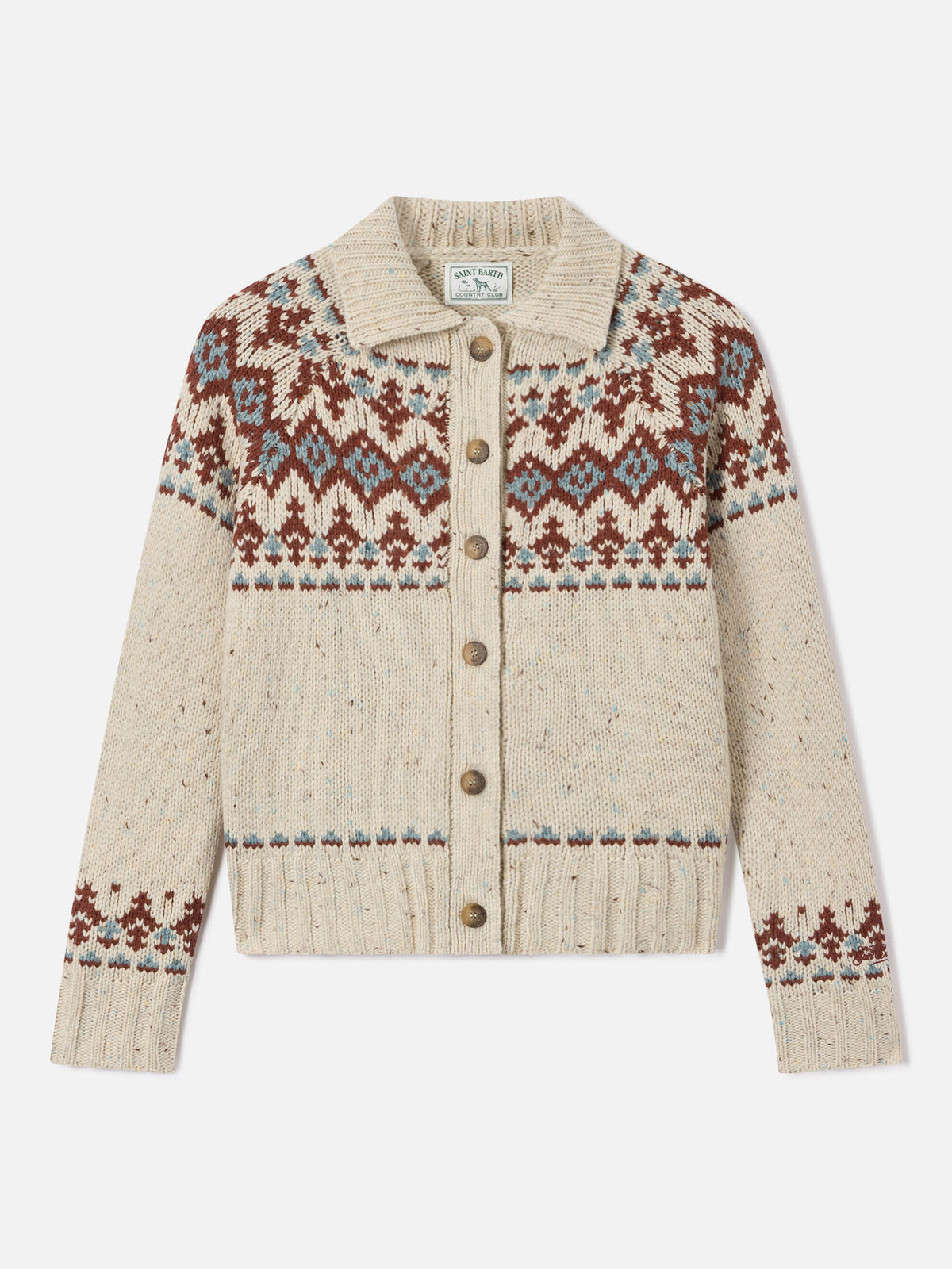 Cárdigan Patty de mezcla de lana Donegal con motivo Fair Isle 
