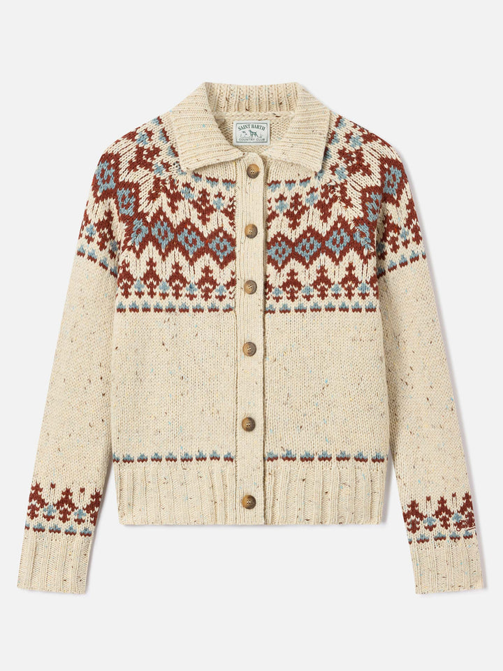 Cardigan Patty in misto lana Donegal con motivo fair isle
